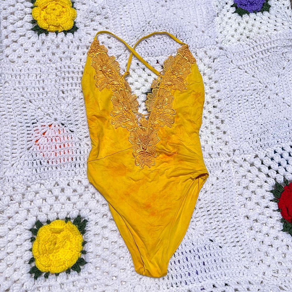 Yellow backless one piece